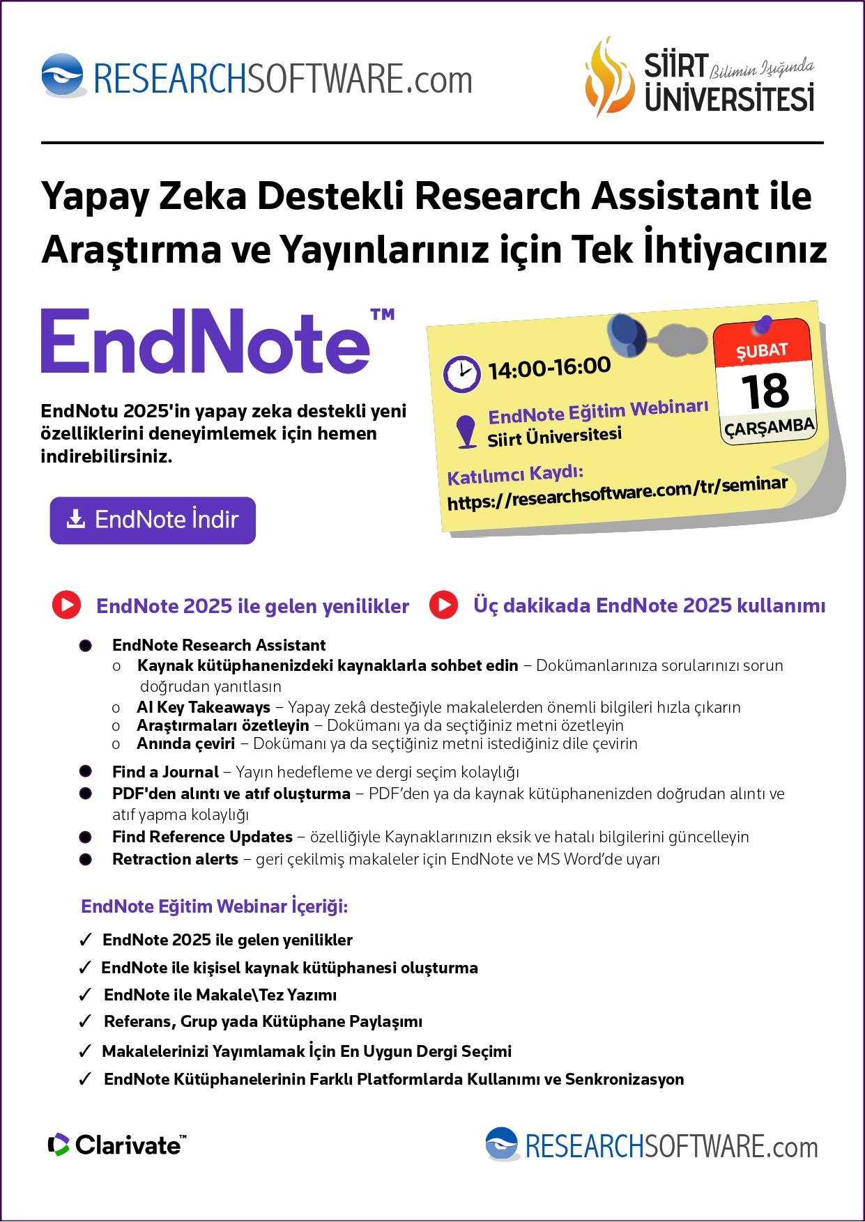 EndNote Eğitim ve Tanıtım Webinarı